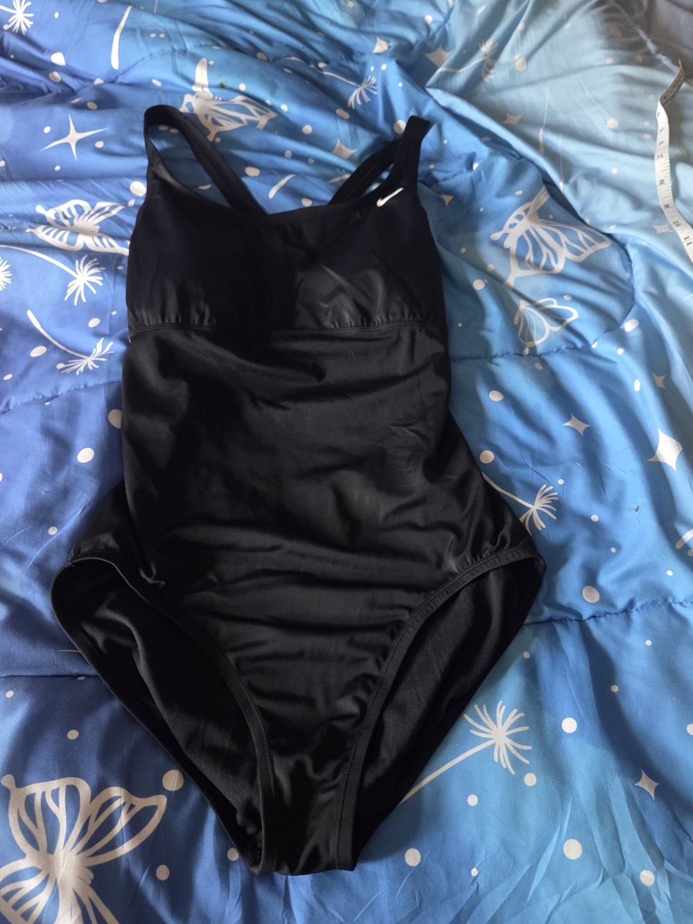 Nike Womens XL Black NESS9365 Mesh V-Back One Piece Swimsuit Racerback Athletic